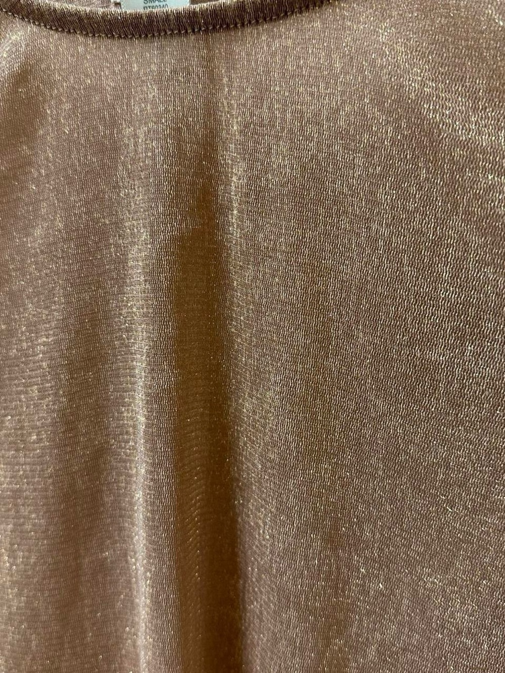Tan and gold glitter long sleeve mesh crop size top. - Picture 3 of 5